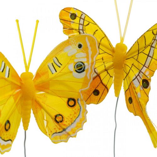 Floristik21 Deko-Schmetterlinge Gelb Federschmetterling am Draht 7,5cm 6St