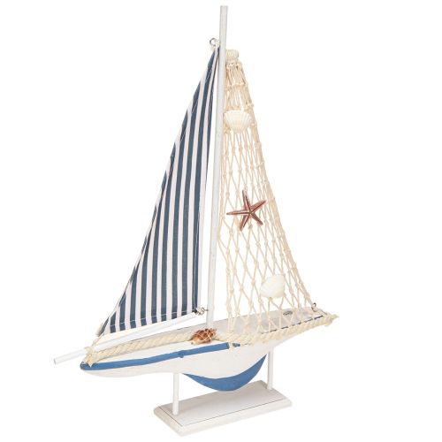 Deko Segelboot Holz Muscheln Weiß Blau L26,5cm H37cm - Maritimes Highlight