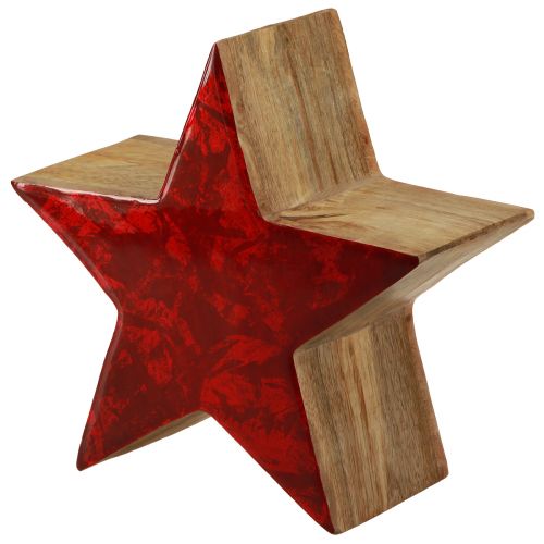 Artikel Deko Stern Holzstern Rot Natur aus Mangoholz, handgefertigt Ø20cm für festliche Atmosphäre