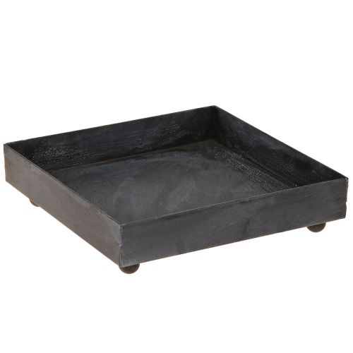 Großhandel Deko Tablett Metall Schwarz Grau gewaschen 15×15cm 2St für stylische Präsentationen