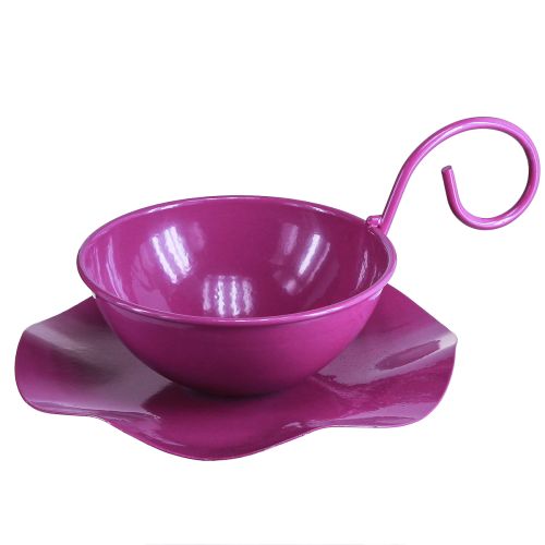 Floristik21 Deko Tasse Metall Lila mit Unterteller 2er Set Ø11,5cm H8cm