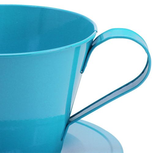 Floristik21 Metall-Tasse mit Teller Blau Ø16cm H11cm