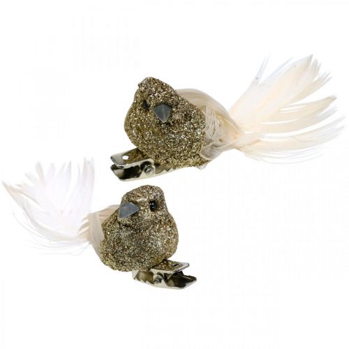 Floristik21 Deko Taubenpaar Deko Vögel mit Clip Golden L5cm 4 St