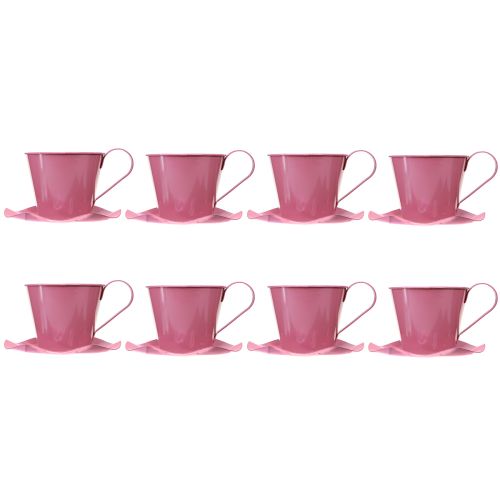 Artikel Deko Teetasse Rosa Metall Ø12 H10cm mit Unterteller 8 St