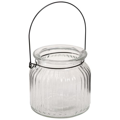 Artikel Glas Windlicht mit Henkel Vintage-Look Ø10cm H10cm für Floristik und Dekoration 2St
