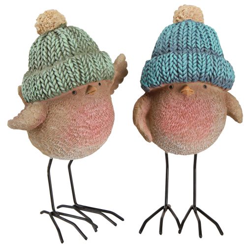Floristik21 Winterliche Deko-Vogel Figuren mit Mütze in Blau und Grün 18cm 2er-Set
