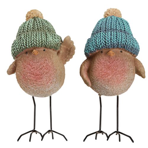 Artikel Winterliche Deko-Vogel Figuren mit Mütze in Blau und Grün 18cm 2er-Set