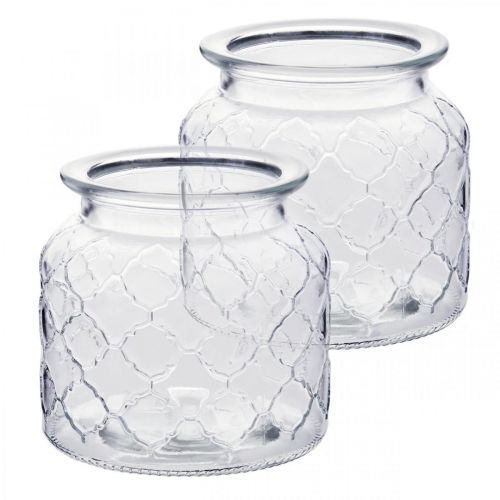 Deko-Windlicht Rautenmuster, Glas-Gefäß, Vase aus Glas, Kerzendeko 2St