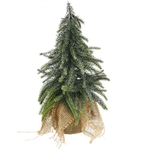 Floristik21 Deko Weihnachtsbaum Mini Tanne Jutesack Glitzer, Grün 26cm