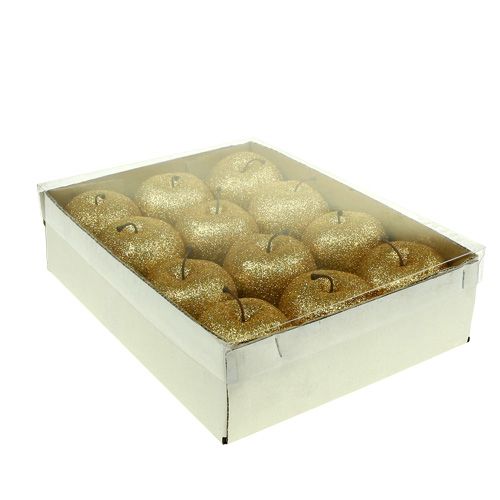 Floristik21 Deko Äpfel gold mit Glimmer Ø6cm 12St