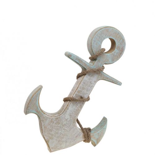 Anker Deko Holz Maritime Deko Weiß Blau 24,5cmx14,5cm