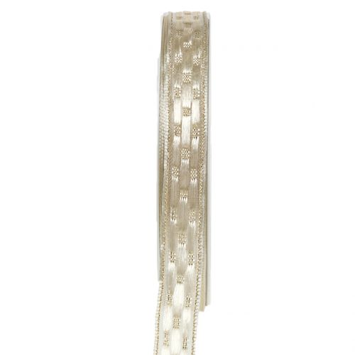 Floristik21 Deko Band Creme mit Gold 15mm 25m