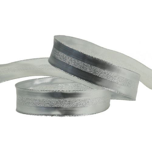 Artikel Deko Band Silber mit Streifen 25mm 20m