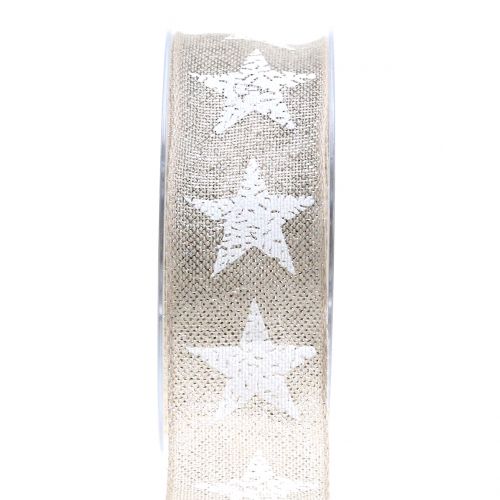 Weihnachtsband mit Sternmuster Natur, Silber 40mm 15m Weihnachtsband mit Sternmuster Natur, Silber 40mm 15m