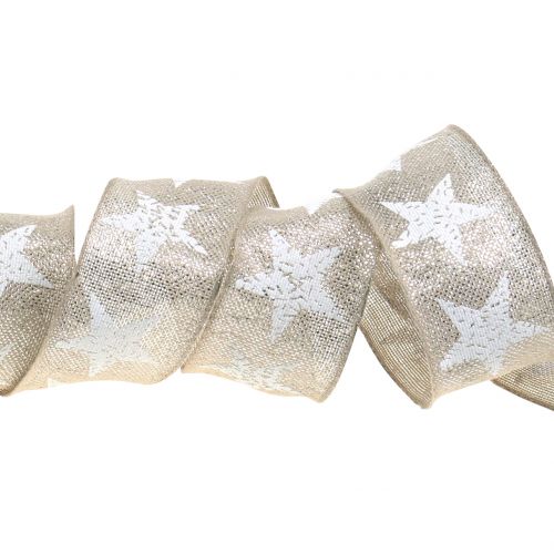 Weihnachtsband mit Sternmuster Natur, Silber 40mm 15m