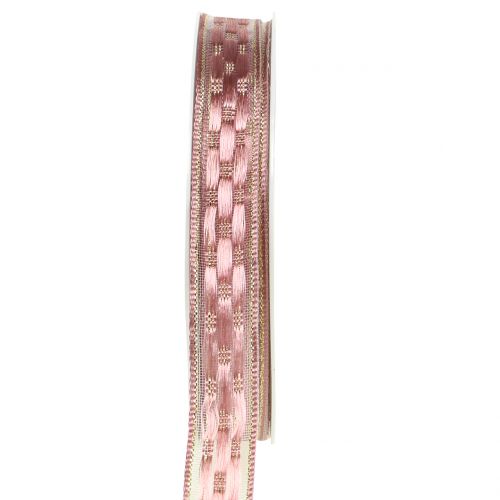 Floristik21 Deko Band Rosa mit Gold 15mm 25m