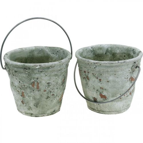 Floristik21 Deko Eimer, Keramik zum Bepflanzen, Gartendeko, Pflanzeimer Antik Optik Ø13,5cm H12cm 2St