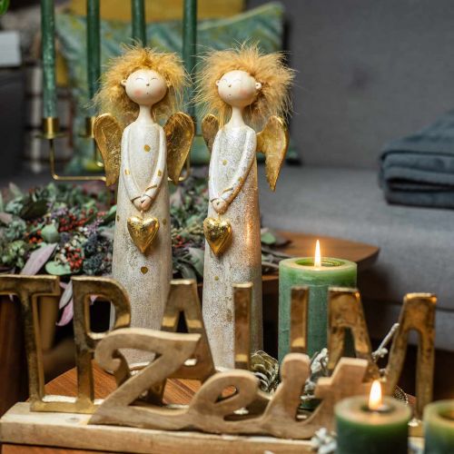 Floristik21 Deko Figur Engel mit Herz Gold Weihnachtsengel 11,5×7,5×37cm