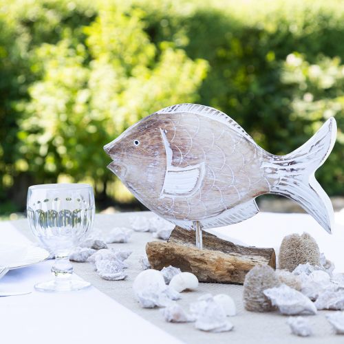 Floristik21 Deko-Fisch Holz Aufsteller auf Wurzel Maritime Deko 27cm