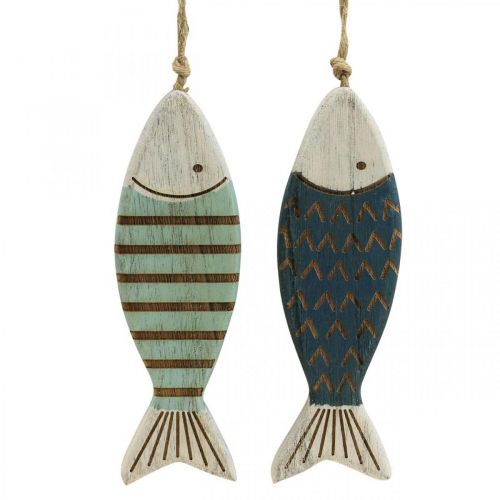 Deko Fisch Maritime Hängedeko Holzfisch Blau L16cm 4St