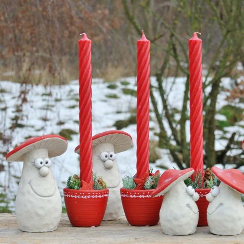 Floristik21 Dekopilz, Herbstdeko, Pilz aus Beton, Glücksbringer, Deko für Silvester Rot, Weiß H20cm B10cm