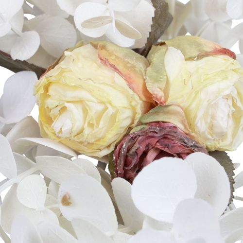Deko Girlande Pflanzengirlande Eukalyptus künstliche Rosen Dry Optik 170cm Gebleicht