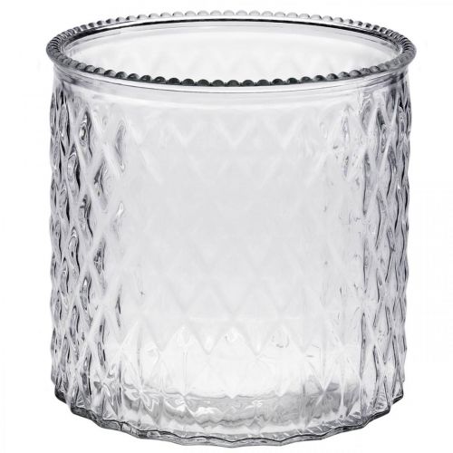 Floristik21 Deko-Glas, Windlicht mit Rautenmuster, Glasgefäß Ø15cm H15cm