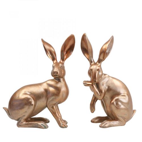 Floristik21 Deko Hase Gold sitzend Osterhasenpaar H30,5cm 2St