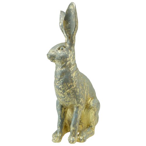 Floristik21 Deko Hase Sitzend Grau Gold Vintage Ostern 20,5x11x37cm