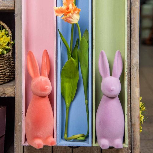 Floristik21 Deko Hase beflockt Apricot, Osterdeko H30cm 2St