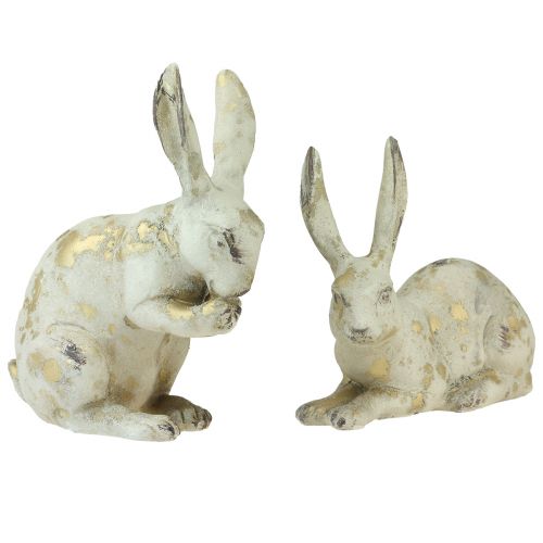 Floristik21 Deko Hasen Sitzend Stehend Weiß Gold H12,5x16,5cm 2 St