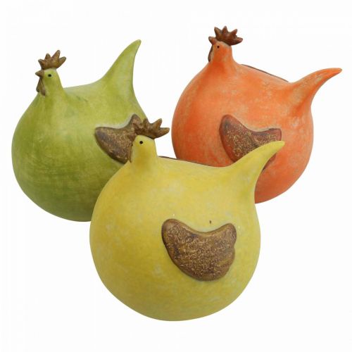 Floristik21 Deko Huhn Bunte Osterdeko Grün/Gelb/Orange 13cm 3St