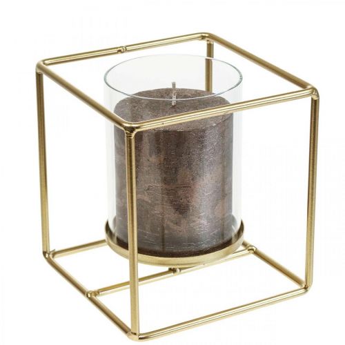 Artikel Deko Kerzenhalter Gold Metall Windlicht Glas 12×12×13cm