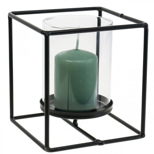 Floristik21.de Deko Kerzenhalter Schwarz Glas 12×12×13cm-08551 Metall Windlicht