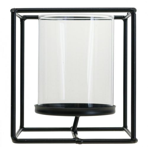 Floristik21 Deko Kerzenhalter Schwarz Metall Windlicht Glas 12×12×13cm