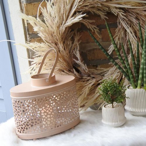 Deko Laterne oval Rosa Windlicht Tischdeko Metall 27×16×23cm