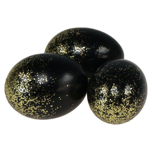 Floristik21 Deko Ostereier echtes Gänseei Schwarz mit Gold-Glitter H7,5–8,5cm 10 St