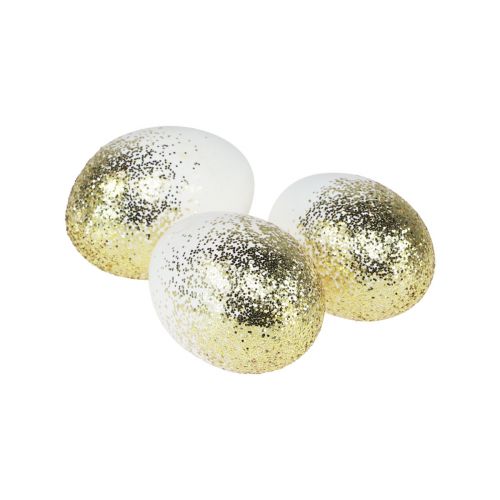 Floristik21 Deko Ostereier echtes Hühnerei Weiß mit Gold-Glitter H5,5–6cm 10 St