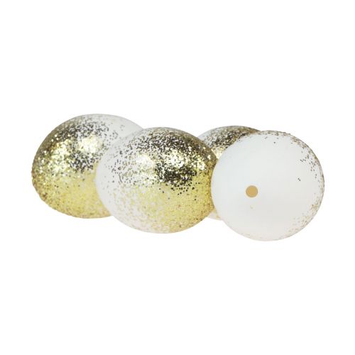 Floristik21 Deko Ostereier echtes Hühnerei Weiß mit Gold-Glitter H5,5–6cm 10 St