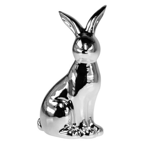 Floristik21 Deko Osterhase Keramik Deko Hase sitzend Silber H23cm