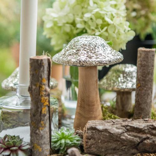 Floristik21 Deko Pilz Holz Holzpilz mit goldenem Mosaikmuster H17cm