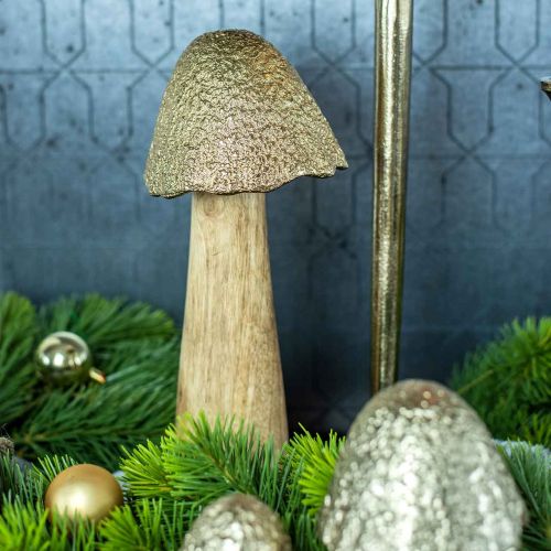 Deko Pilz groß Metall Holz Golden, Natur Deko Figur Herbst 32cm
