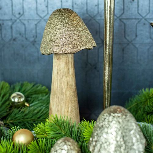 Artikel Deko Pilz groß Metall Holz Golden, Natur Deko Figur Herbst 32cm