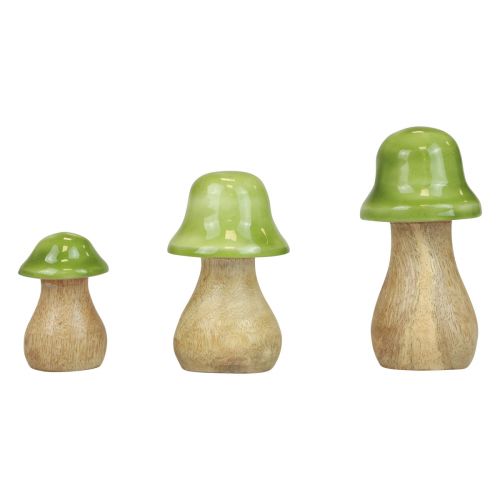 Floristik21 Deko Pilze Holz Holzpilze Hellgrün Glänzend H6/8/10cm 3er-Set