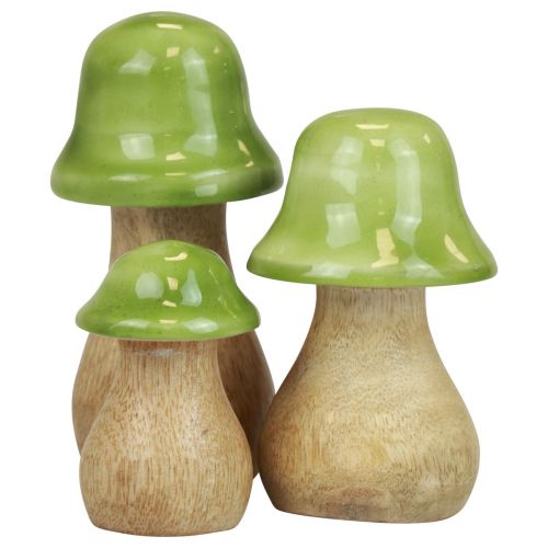 Artikel Deko Pilze Holz Holzpilze Hellgrün Glänzend H6/8/10cm 3er-Set