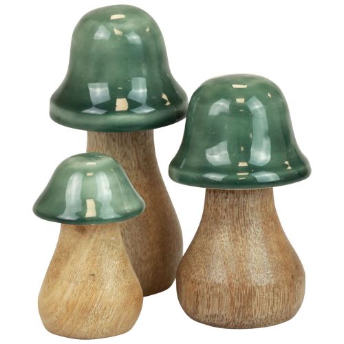 Artikel Deko Pilze Holzpilze Dunkelgrün Glänzend H6/8/10cm 3er-Set