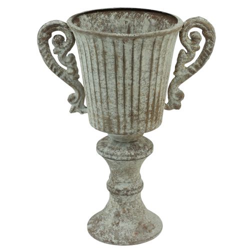 Artikel Deko Pokal Kelch Metall Antik Optik Braun Weiß für Pflanzen und Trockenblumen Ø12cm H26cm