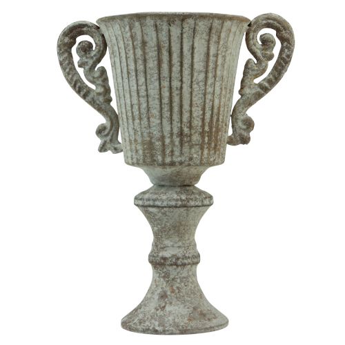 Artikel Deko Pokal Kelch Metall Antik Optik Braun Weiß für Pflanzen und Trockenblumen Ø12cm H26cm