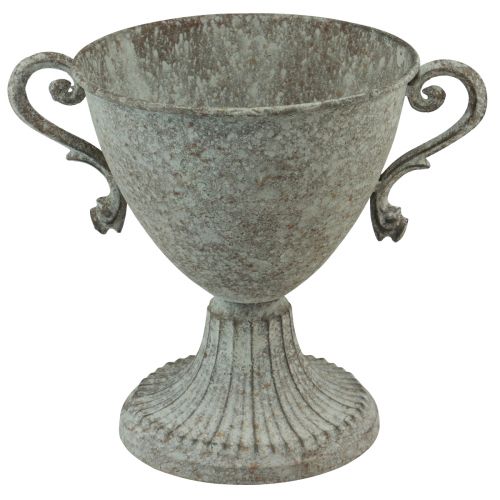 Artikel Deko Pokal Metall Braun Weiß Vintage, Henkelpokal für Blumen & Pflanzen Ø15cm H19,5cm