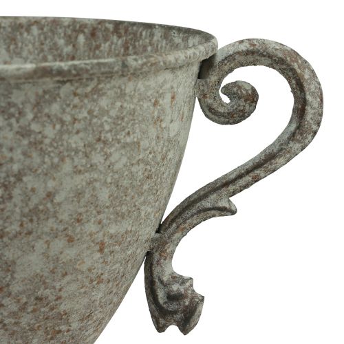 Artikel Deko Pokal Metall Braun Weiß Vintage, Henkelpokal für Blumen & Pflanzen Ø15cm H19,5cm